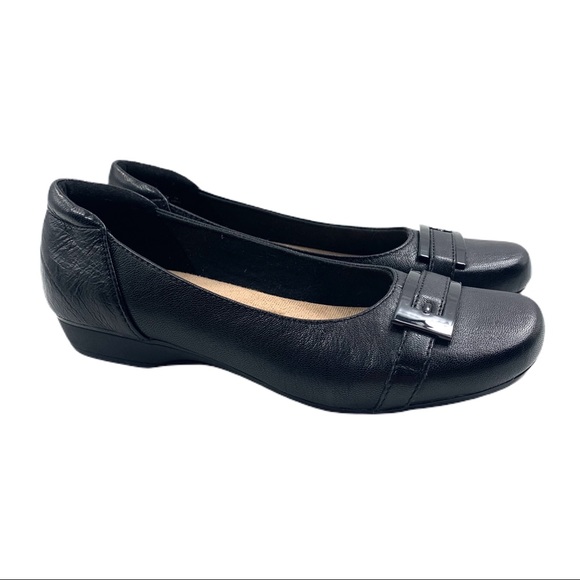 Clarks Shoes Clarks Blanche West Black Leather Cushioned Flats